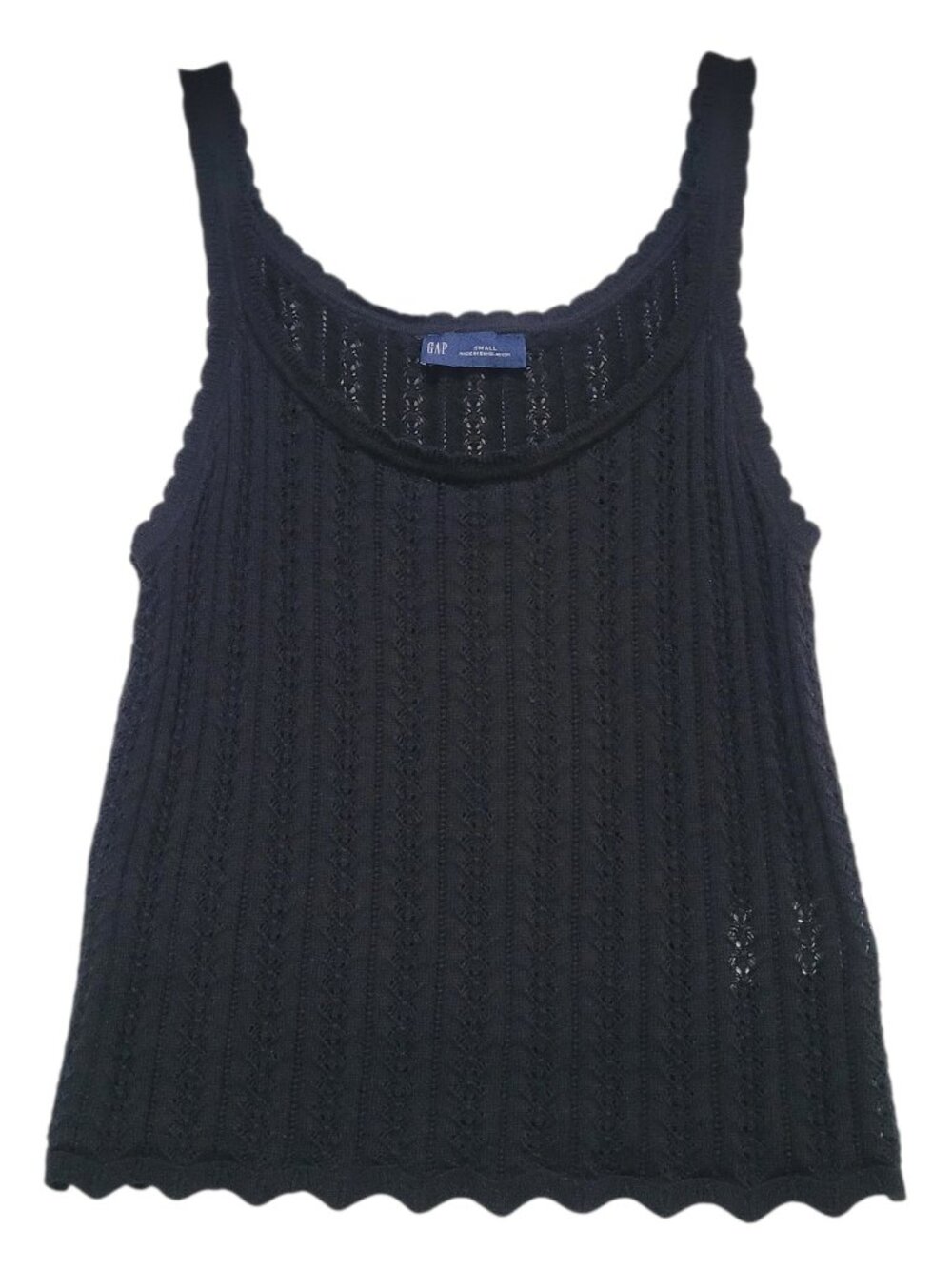 GAP Black Cotton Pointelle Knit Tank Top Scalloped Trim Small Whimsigoth